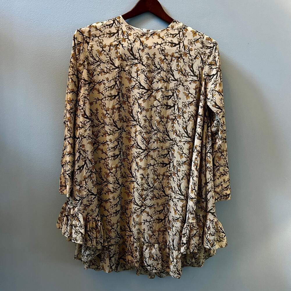 Kasirga Floral Bell Sleeve Ruffle Hem Dress Boho Spring Mini - Picture 2 of 10